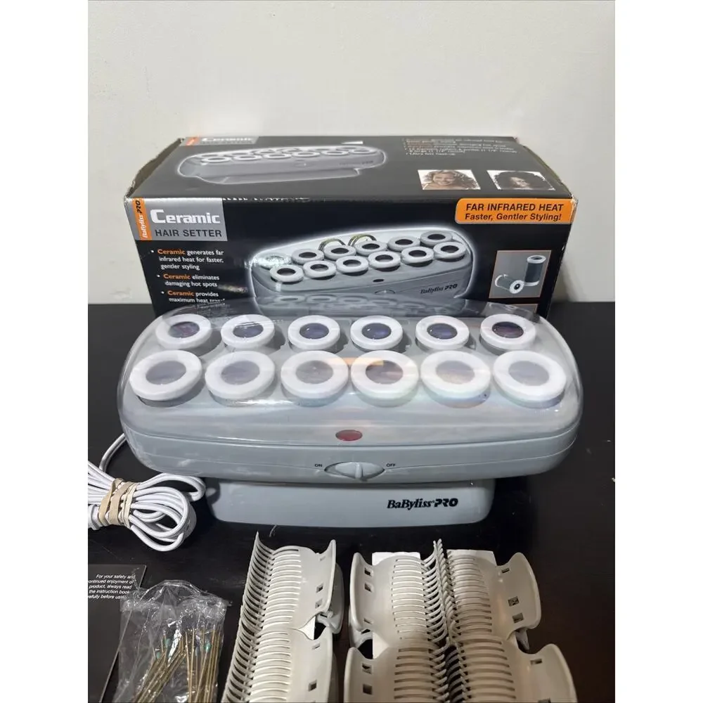 BaByliss Ceramic Hair Setter with White and Gray Rollers and Clips